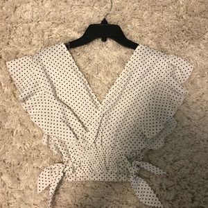 White polka dot top